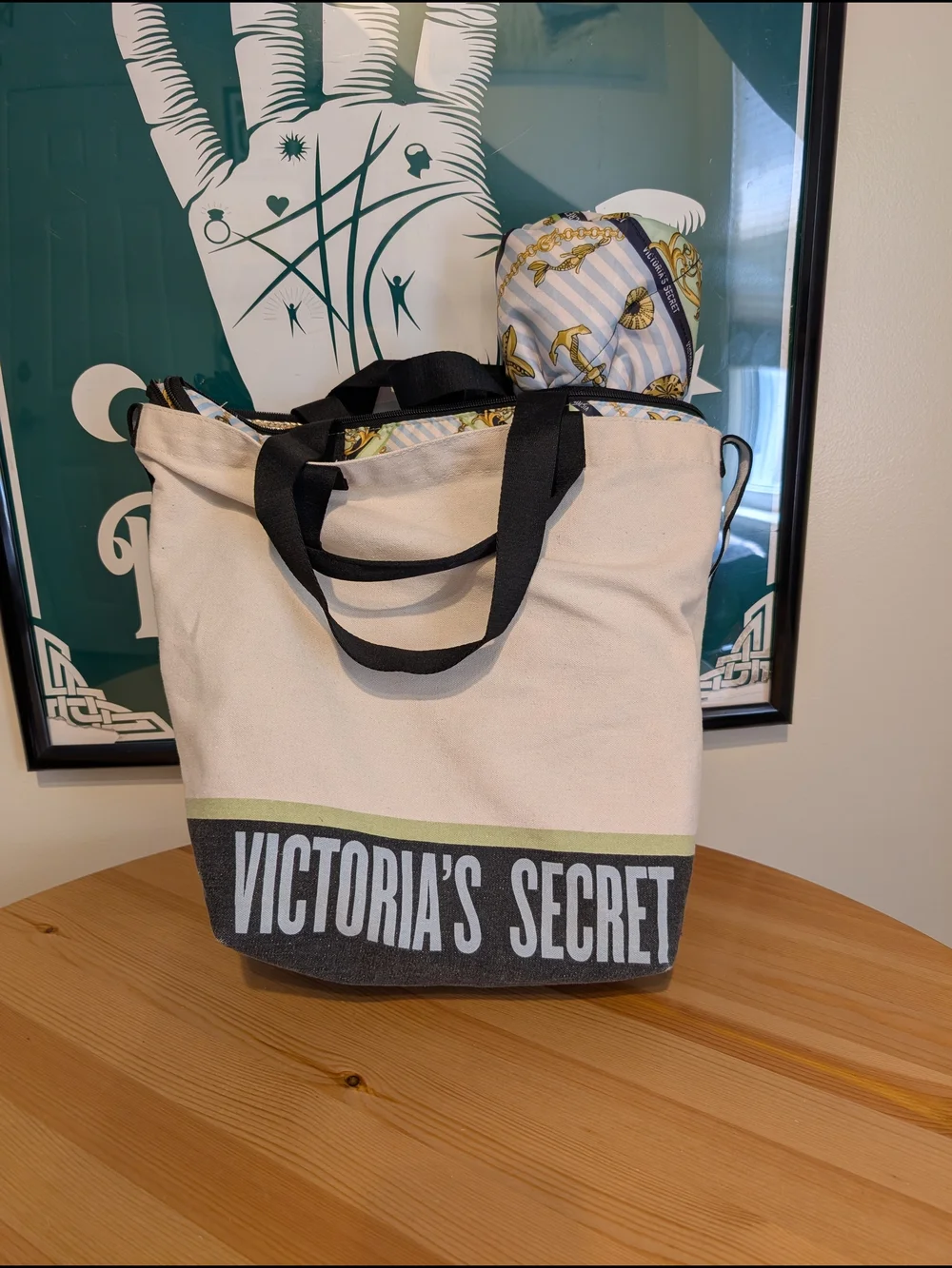 Victoria’s Secret Logo Print Two in One Tote, Canvas Thermal Bag, Picnic Blanket